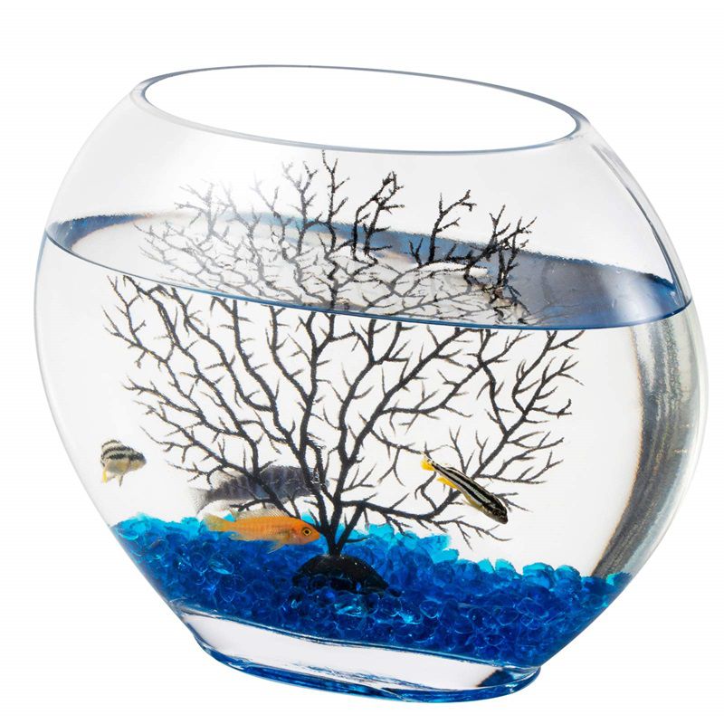 Pecera de Vidrio Oblata Mini con Decoración | Hygger HG975