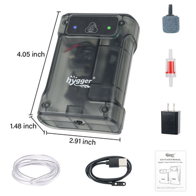 Bomba de Aire Recargable Compacta para Acuario | Hygger HG179